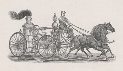 Ilustración del motor de bomberos R.A. Williams No.17, del Informe de la Junta de Policía, en el Departamento de Bomberos, al Consejo Común de la Ciudad de Chicago, pág. 60., 1872 de Waters and Son Waters and Son